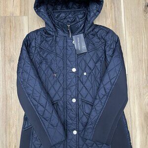 NWT London Fog Navy Blue Hooded Quilted Full Zip Jacket - Women’s M